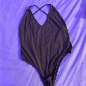 Green velvet bodysuit spaghetti cross straps